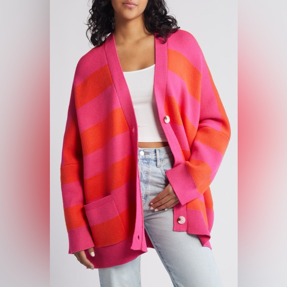 Fate Pink and Orange Striped Cardigan